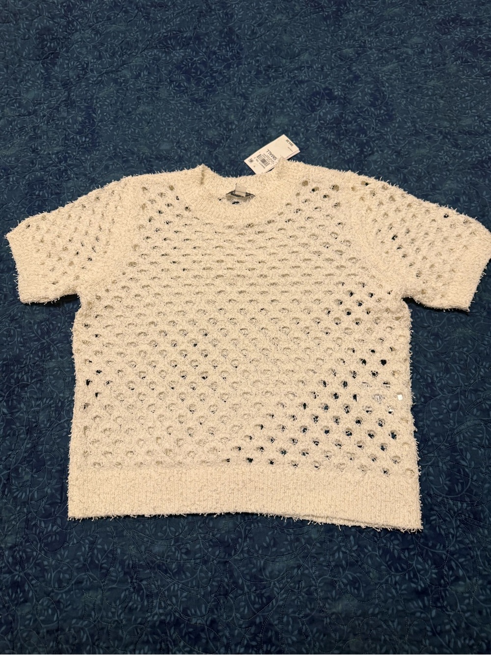 On 34th Cream Open-Knit Short Sleeve Sweater Top, Winter Ivory, Size S